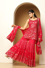 Chinon Embroidered Kurti with Sharara Set for Party