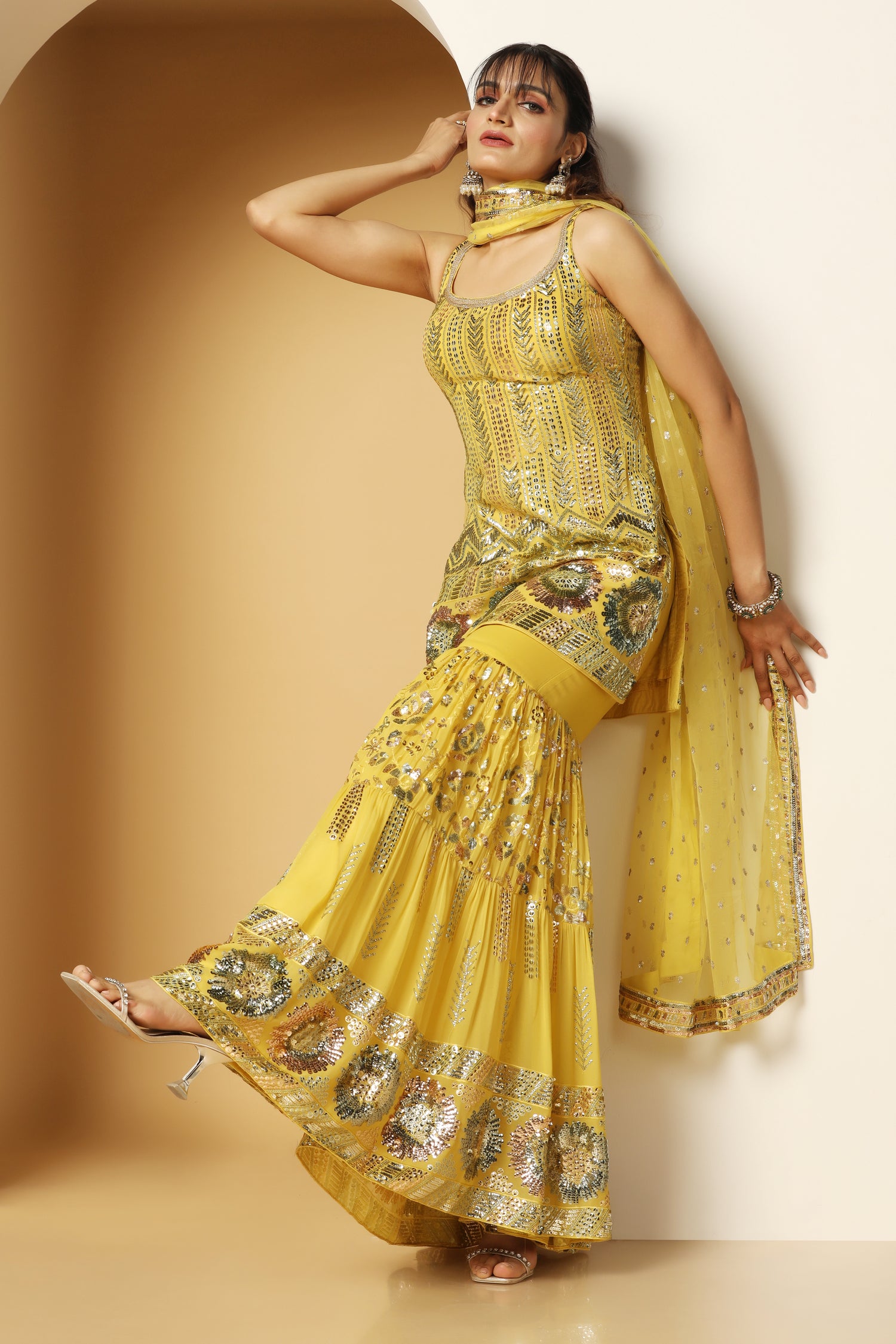 Themed Sequin Shirt with Sharara Set – Party & Festive Outfit