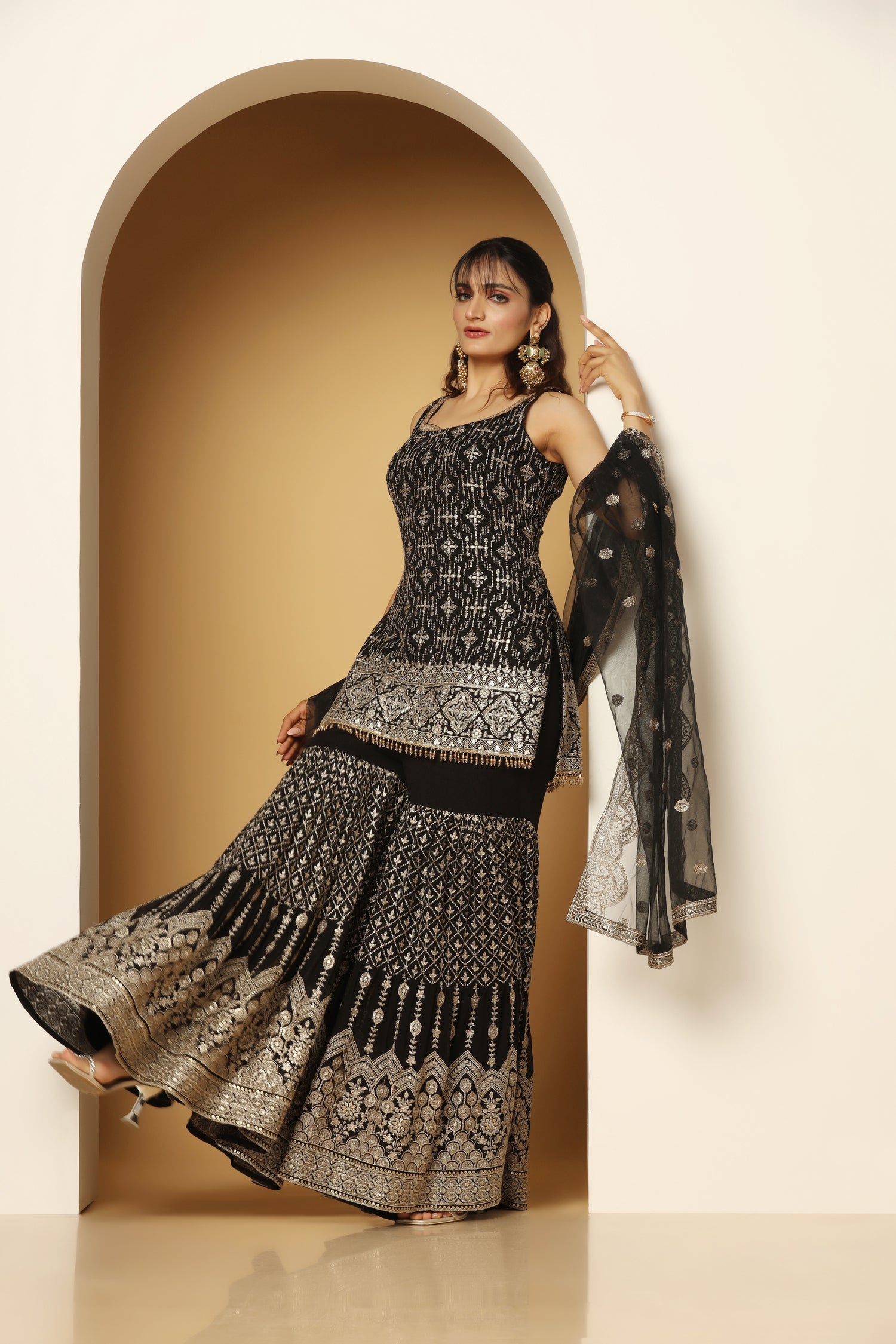 Zari Sequin Sharara Suit – Traditional Festive Outfit for Women