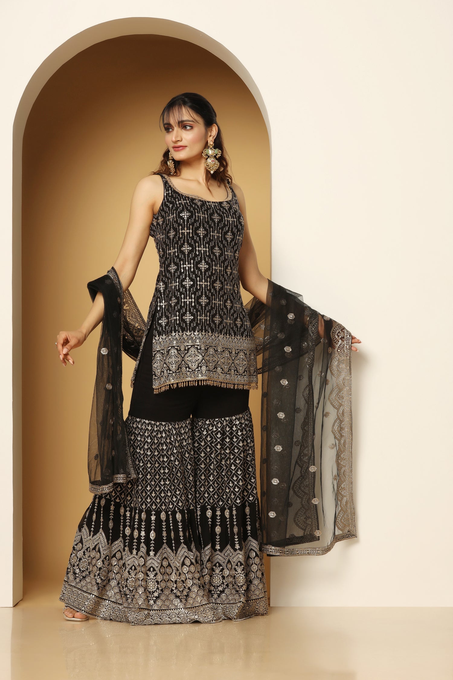 Zari Sequin Sharara Suit – Traditional Festive Outfit for Women