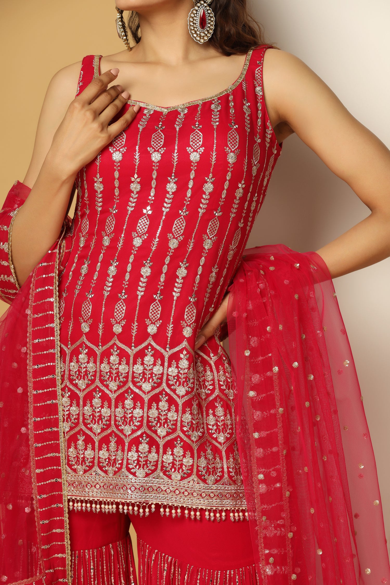 Tasseled Zari & Sequin Shirt Sharara Set – Festive Wear