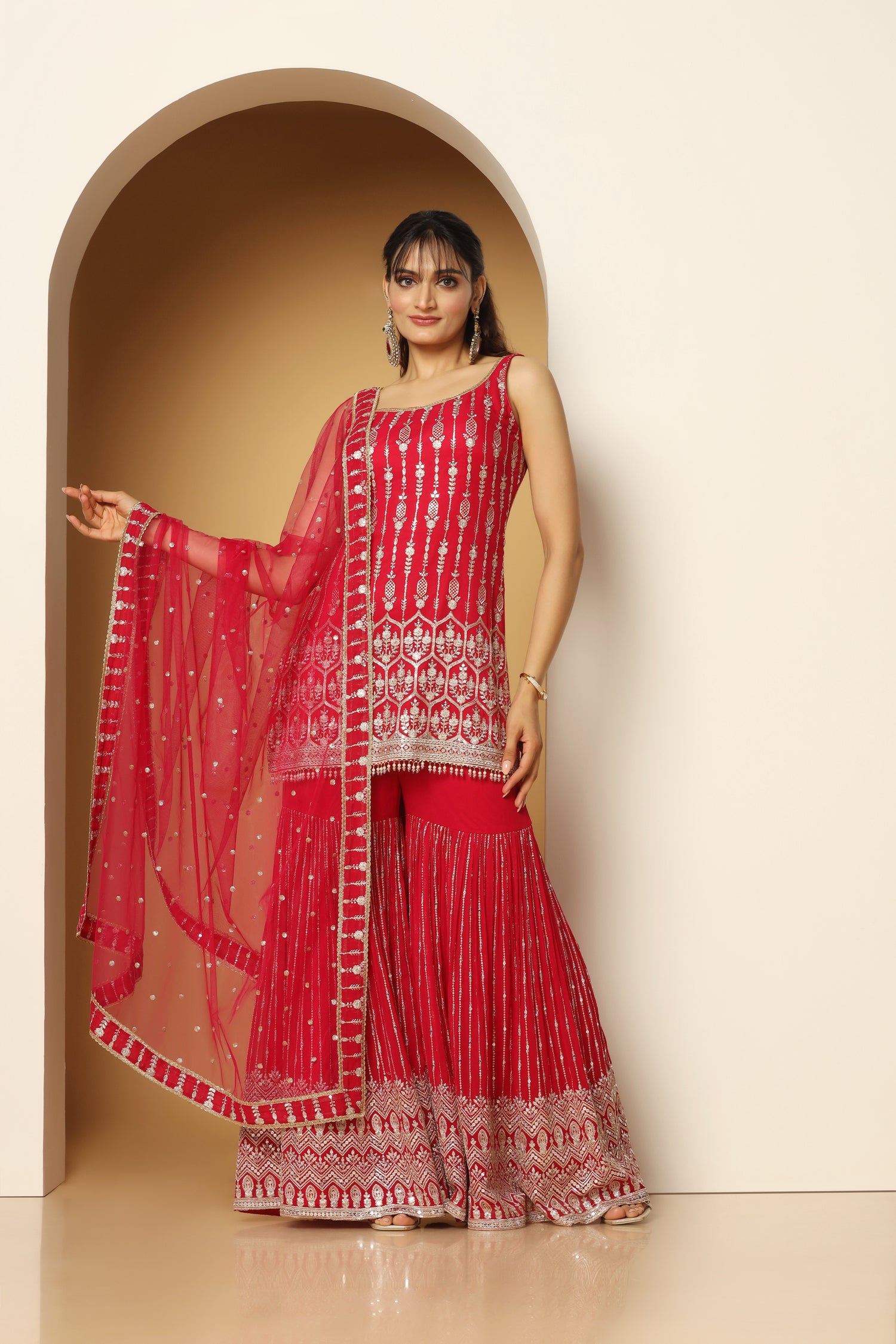 Tasseled Zari & Sequin Shirt Sharara Set – Festive Wear