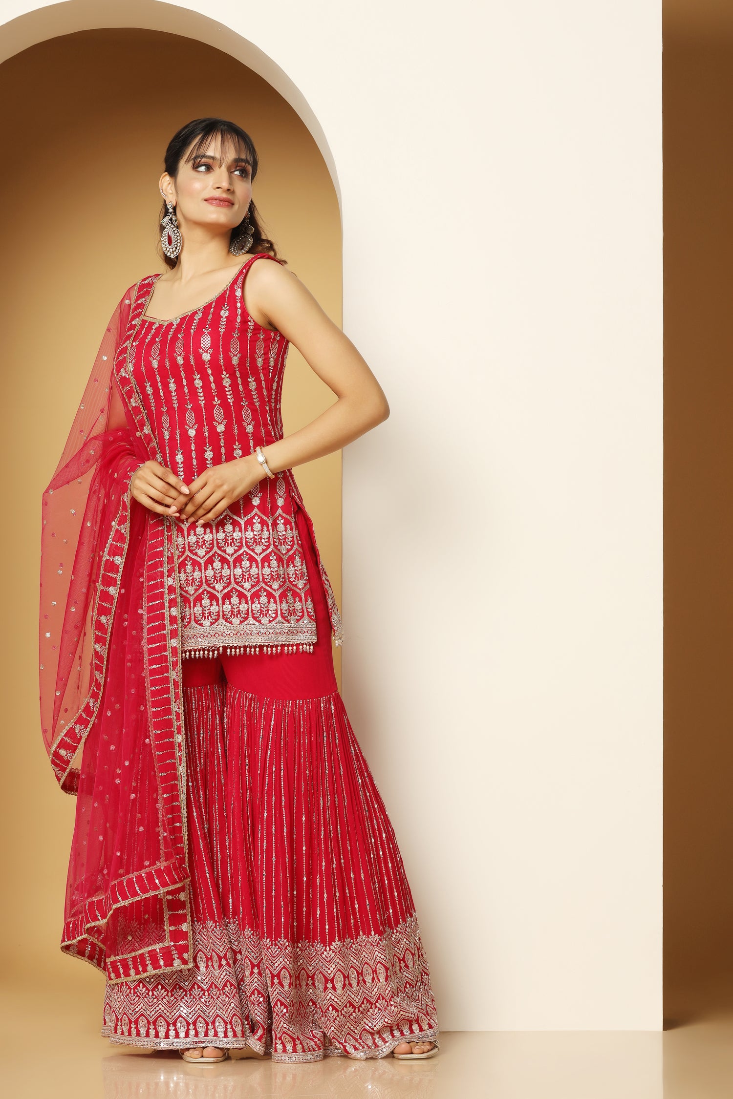 Tasseled Zari & Sequin Shirt Sharara Set – Festive Wear
