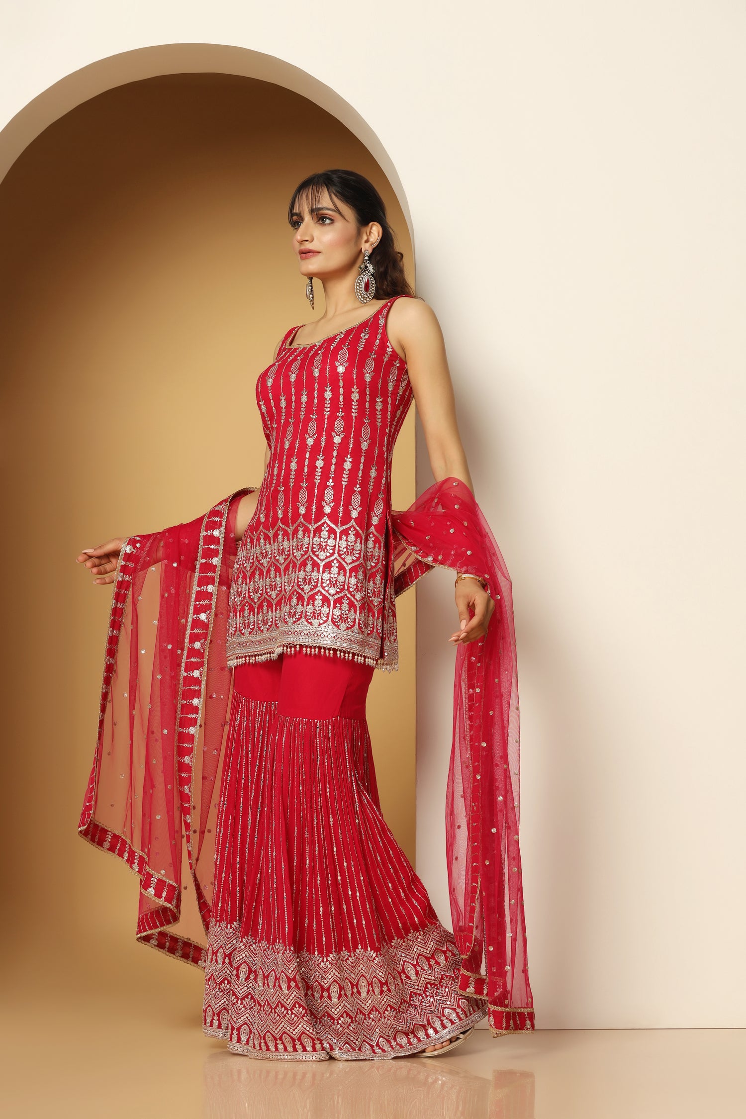 Tasseled Zari & Sequin Shirt Sharara Set – Festive Wear