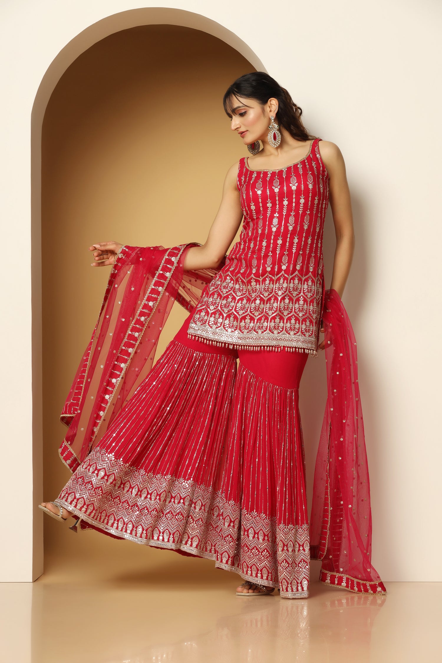 Tasseled Zari & Sequin Shirt Sharara Set – Festive Wear