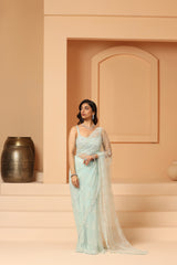 Sequin, beads, cutdana pearls hand crafted saree and blouse