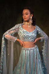 Geometric Mirror Work Lehenga