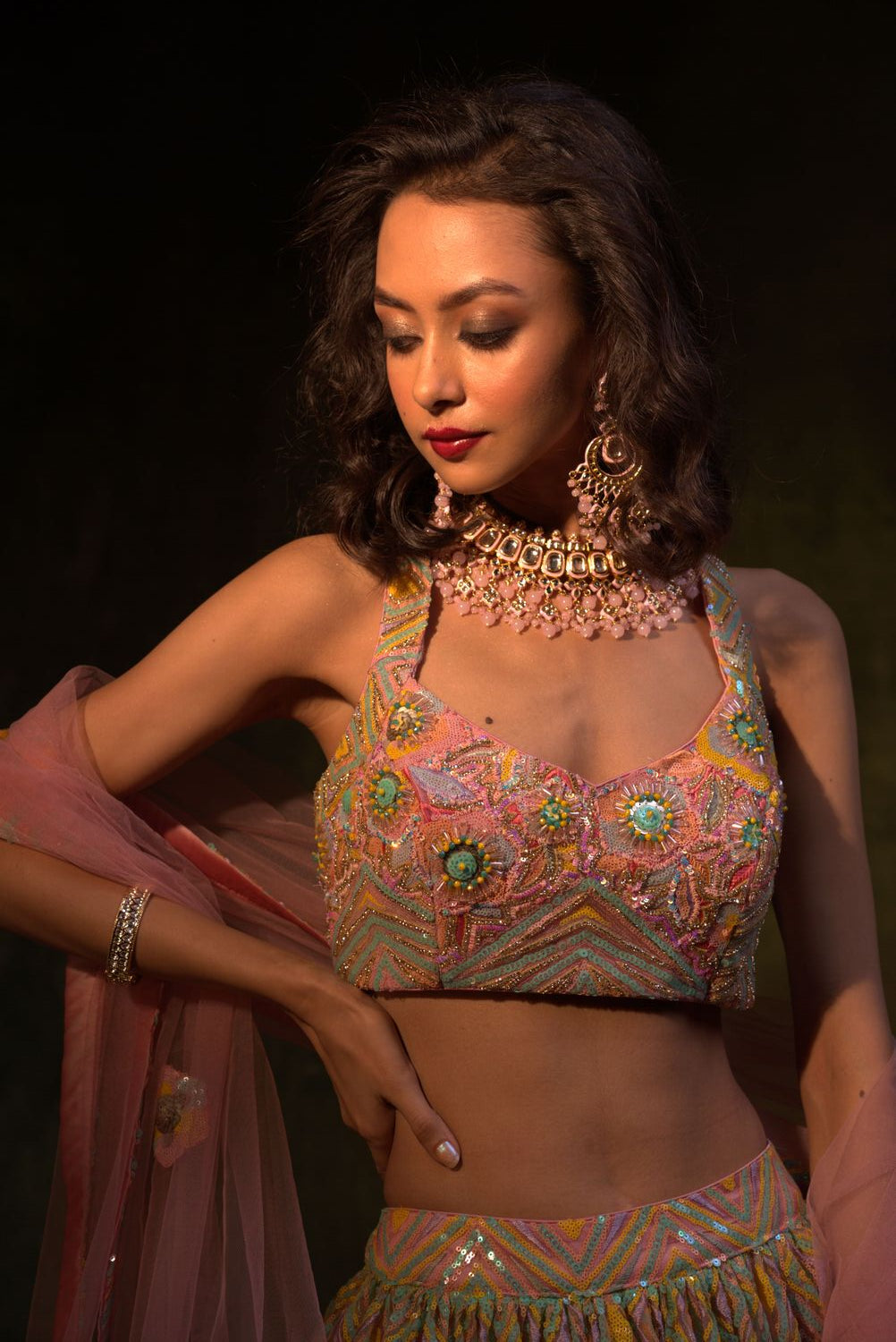 Geometric Sequin Embroidered Lehenga