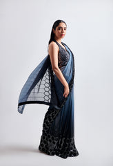 Black and Grey Ombre Saree with Halter Neck Blouse