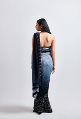 Black and Grey Ombre Saree with Halter Neck Blouse