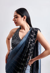 Black and Grey Ombre Saree with Halter Neck Blouse