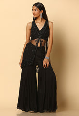 All Black Stone Work Peplum Top for Party Wear