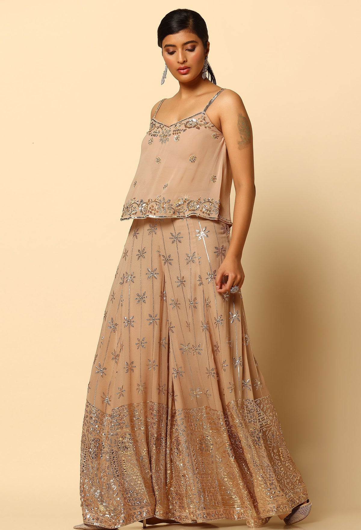 Champagne Color Sharara with Stylish Designer Top