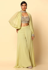 Pista Green Sharara Set with Detachable Sleeves – Ethnic Wear