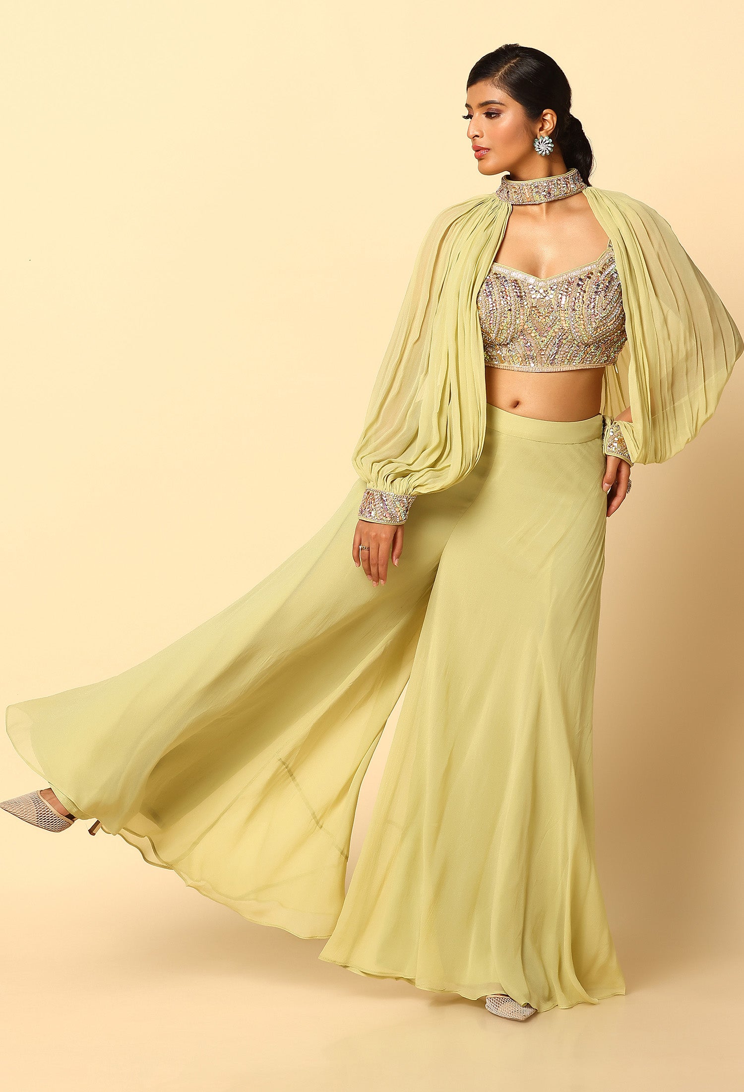 Pista Green Sharara Set with Detachable Sleeves – Ethnic Wear