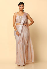 Shimmer Draped Saree with Gold Sequence and Pearl Blouse