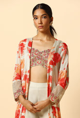 Printed Sharara & Cape Set with Contrasting Blouse – Ethnic Wear Online