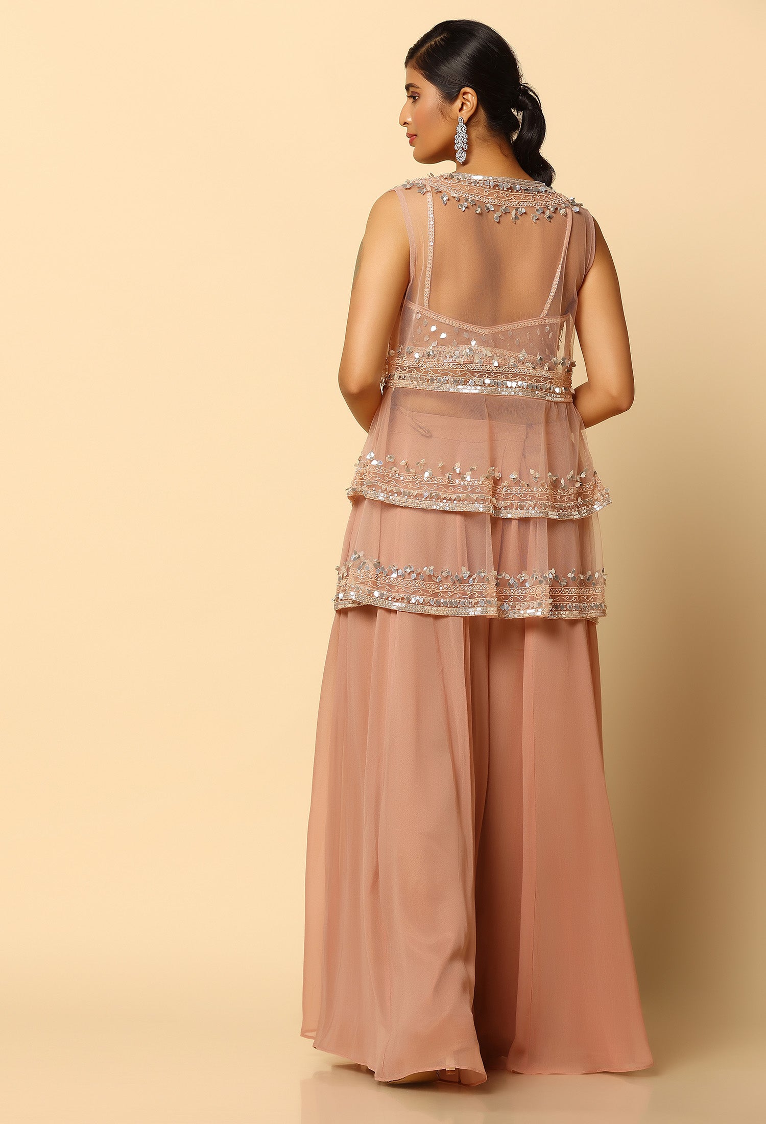 Mouse Cape & Sharara Set - Tone to Tone Hand Embroidered Ethnic Wear