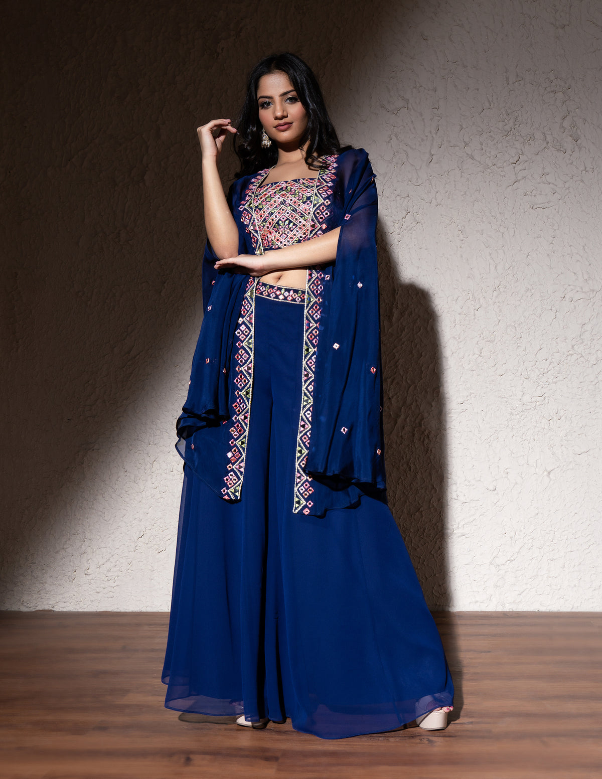 Electric Blue Georgette Sharara Set for Party Wear