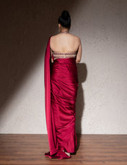 Red Armani Satin Saree
