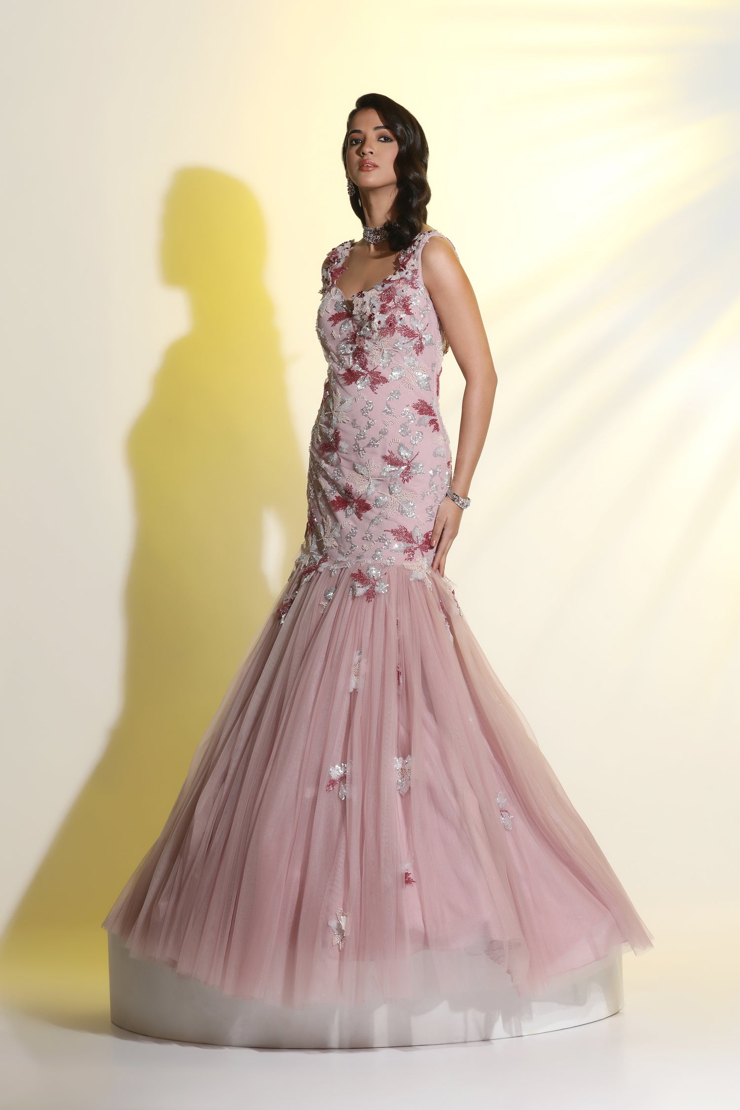 Peach 3D Embroidered Gown for Wedding, Reception & Party Wear