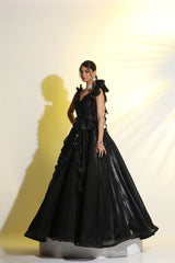Black Draped Gown | Elegant Designer Evening Gown for Women
