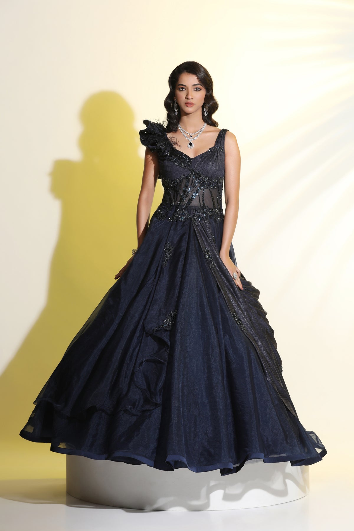 Elegant Draped Ball Gown for Evening Party & Wedding Reception