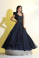 Elegant Draped Ball Gown for Evening Party & Wedding Reception
