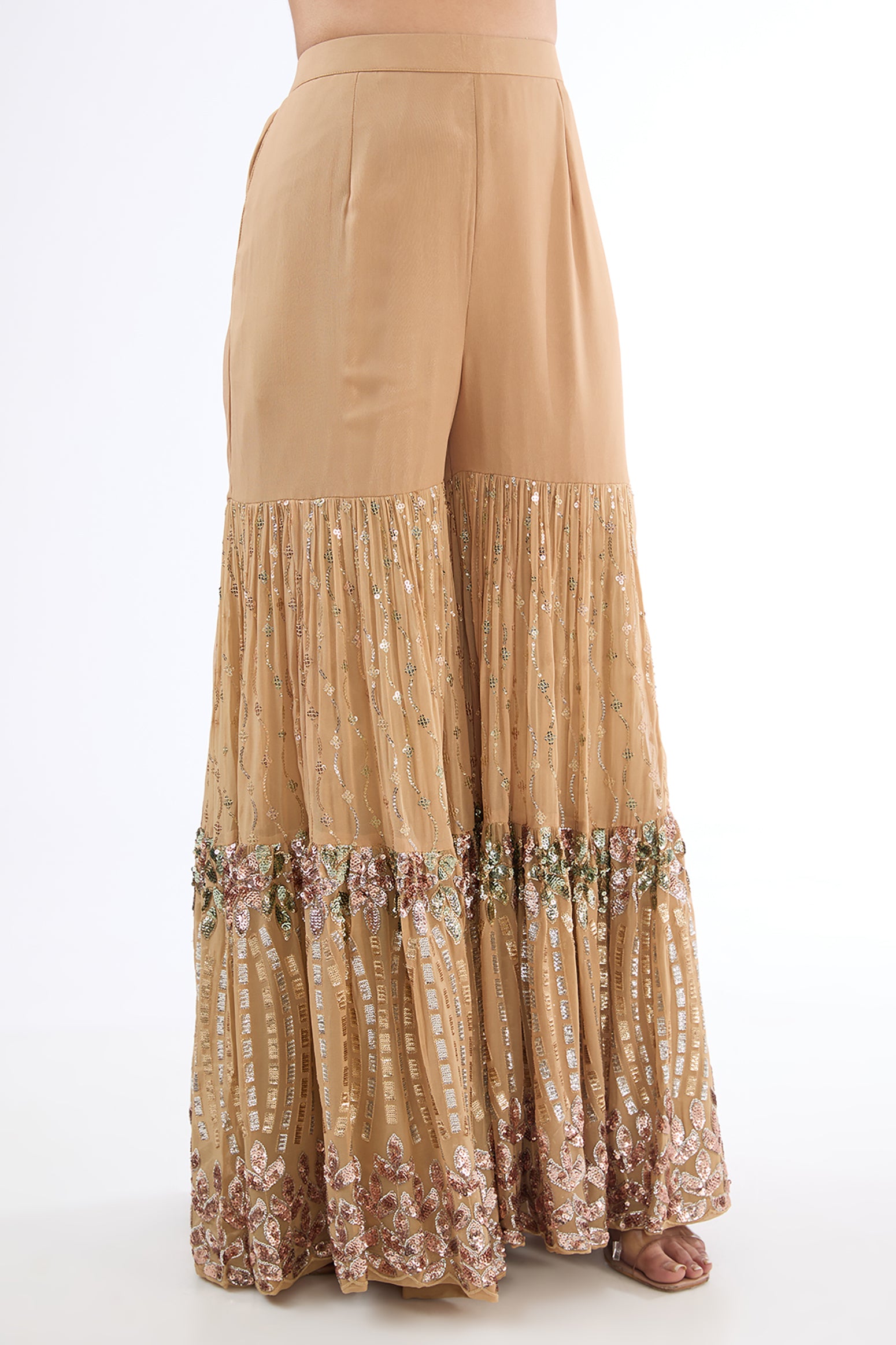 Golden Georgette Sequins Embroidered Sharara Set