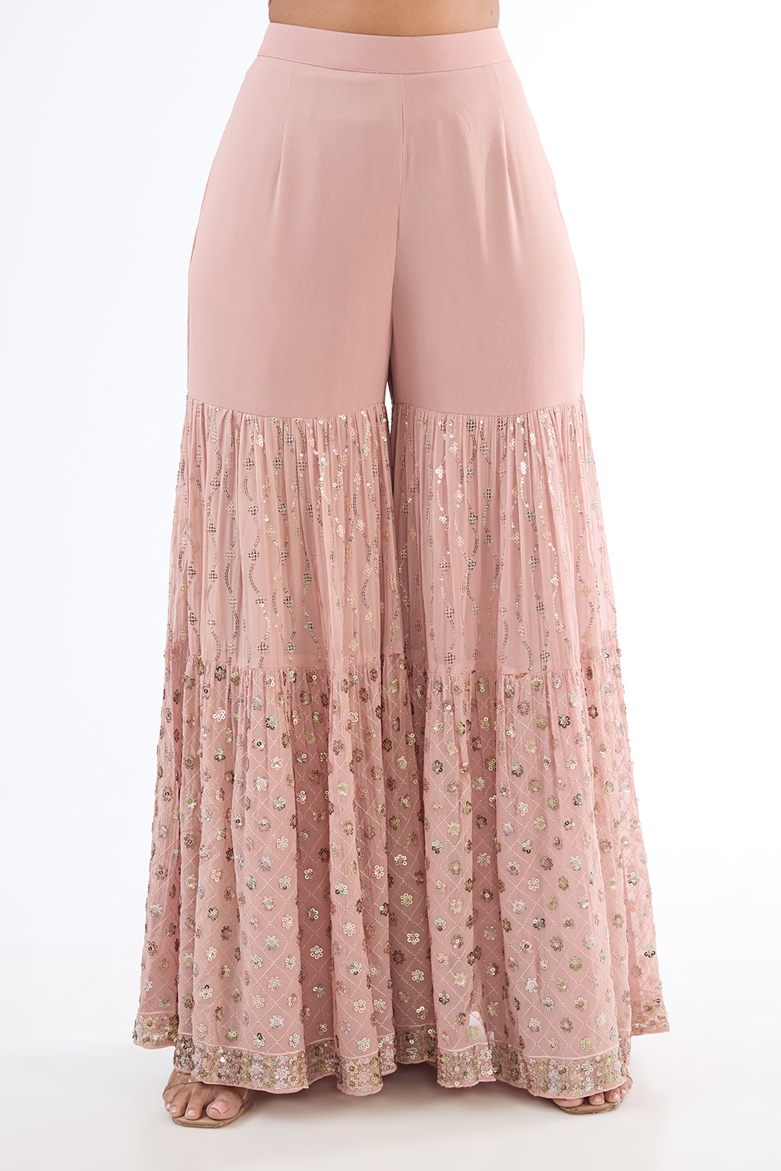 Peach Georgette Sequins Embroidered Sharara Set