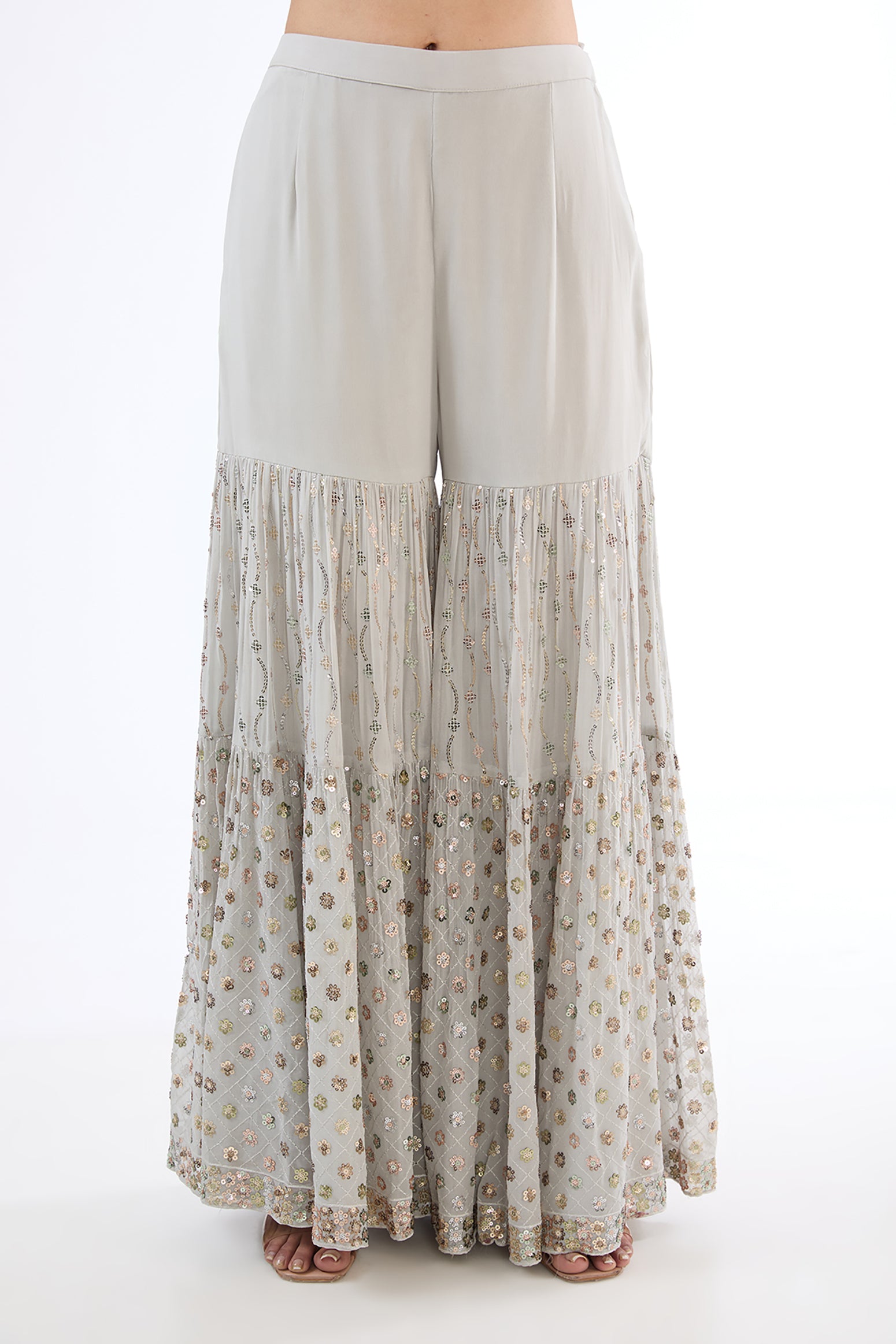 Grey Georgette Sequins Embroidered Sharara Set