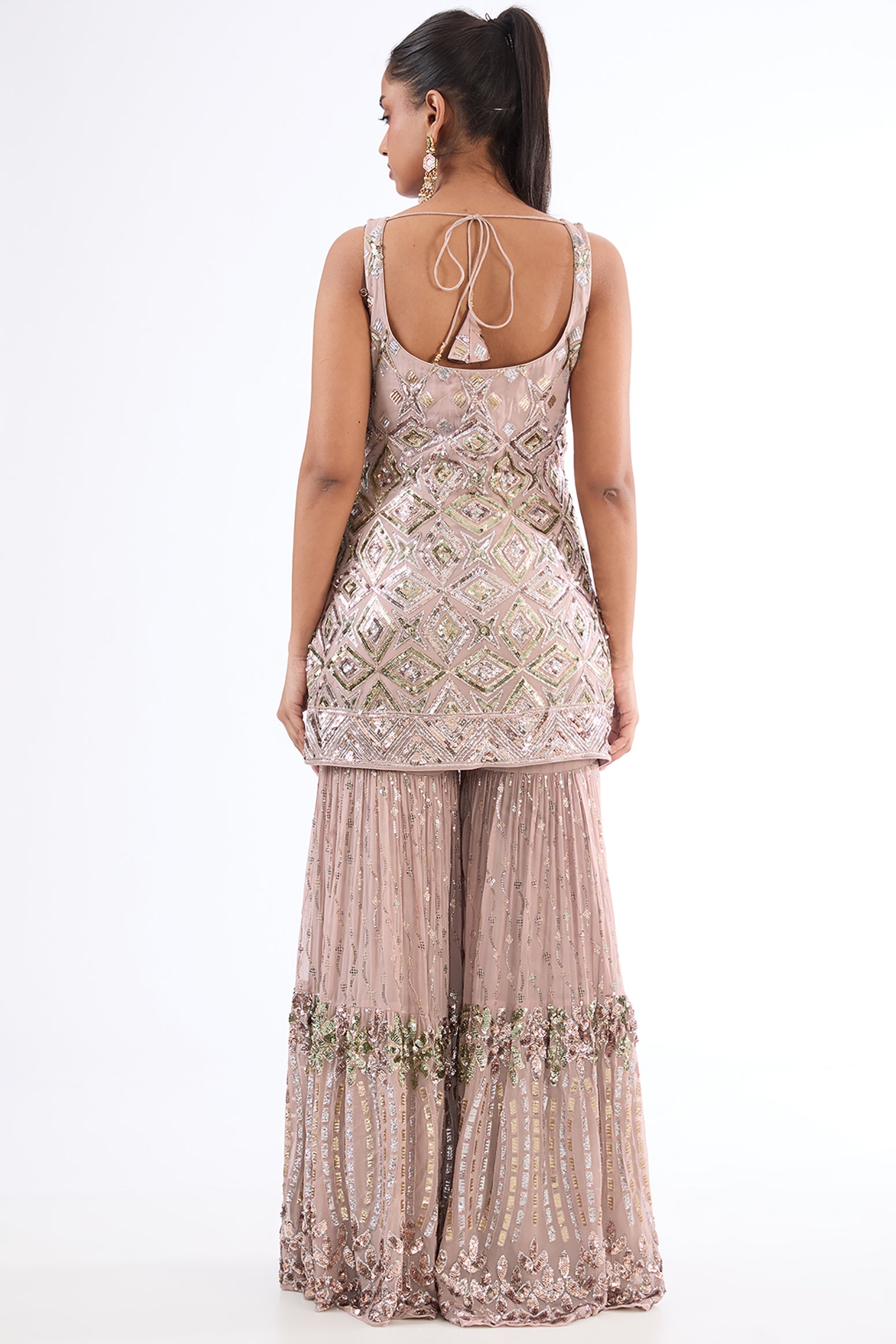 Dusty Mauve Georgette Sequins Embroidered Sharara Set