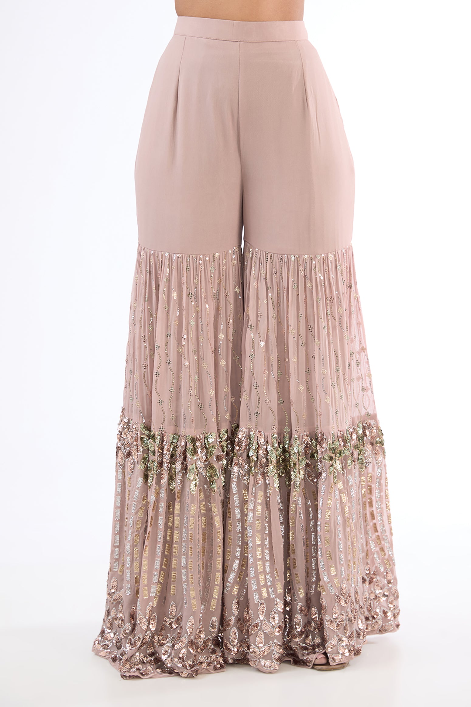 Dusty Mauve Georgette Sequins Embroidered Sharara Set