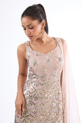 Dusty Mauve Georgette Sequins Embroidered Sharara Set