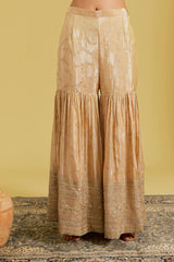 Peach Tissue Embroidered Gharara Set
