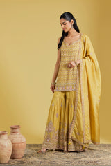 Mustard Tissue Embroidered Gharara Set