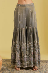 Mouse-Colored Tissue Embroidered Gharara Set