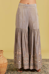 Grey Tissue Embroidered Gharara Set