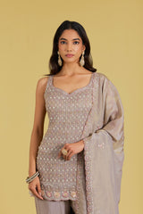 Grey Tissue Embroidered Gharara Set