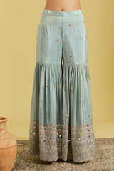 Ice Blue Tissue Embellished Gharara Set