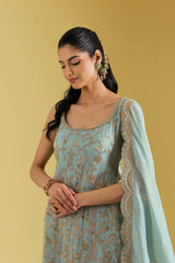 Ice Blue Tissue Embroidered Gharara Set