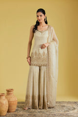 Beige Tissue Embroidered Gharara Set