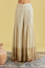 Beige Tissue Embroidered Gharara Set