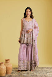 Lilac Tissue Embellished Gharara Set