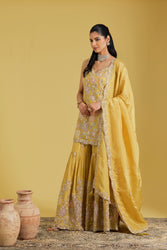 Mustard Tissue Embroidered Gharara Set