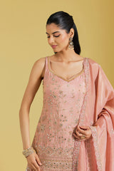Peach Tissue Embroidered Gharara Set
