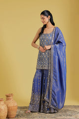Navy Blue Tissue Embroidered Gharara Set
