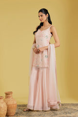 Pink Resham & Cutdana Embellished Shirt Garara Set