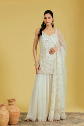 Ivory Net Embroidered Gharara Set