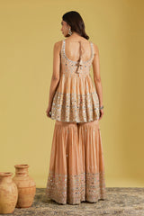 Peach Tissue Embellished Gharara Set